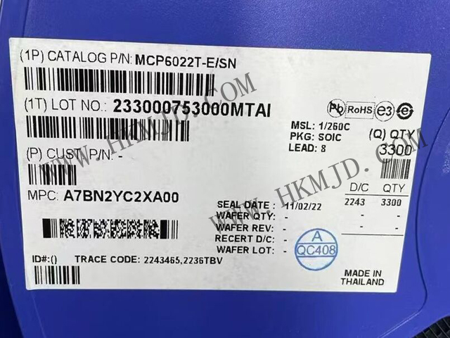 放大器 IC MCP6022T-E/SN 軌至軌輸入/輸出，10 MHz 運算放大器